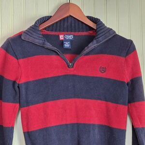 Chaps Sweater Youth M 10-12 Navy Red Stripe 1/4 Zip Cotton Knit Pullover